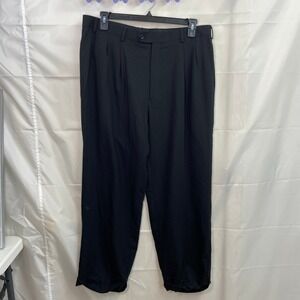 Emanuel Ungaro men's black pleated cuffed 100% wool straight dress pants 44R 38W